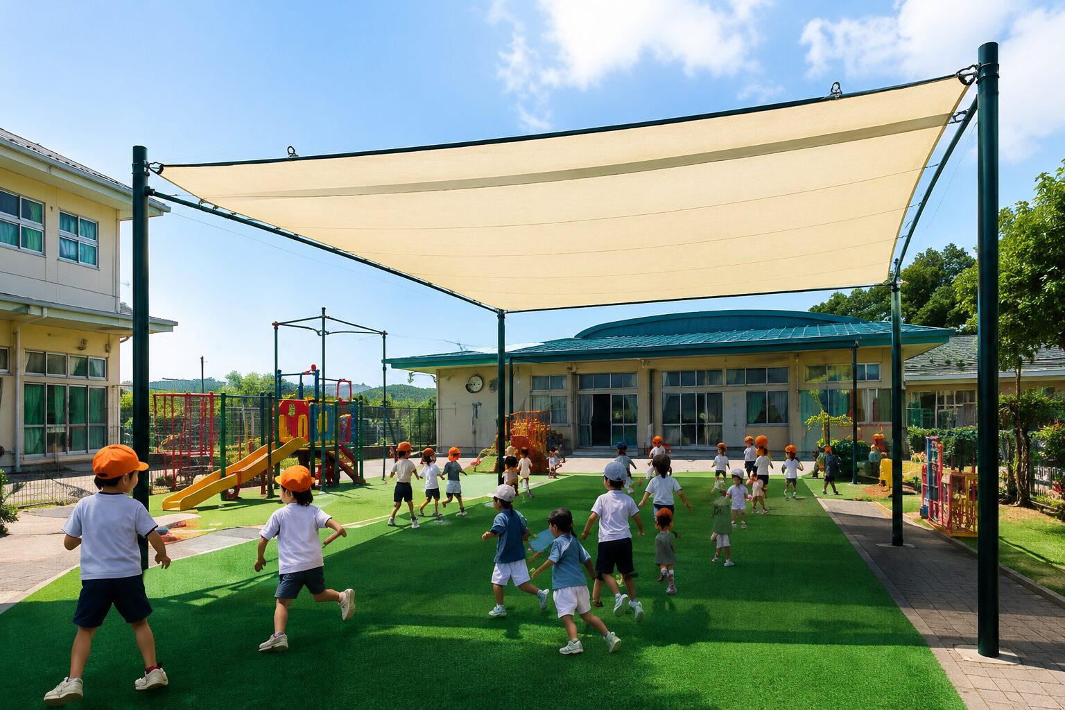 幼稚園・保育園でグランドビッグシェードを活用しているイメージ