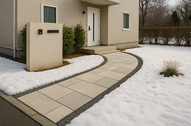 積雪の玄関エントランス