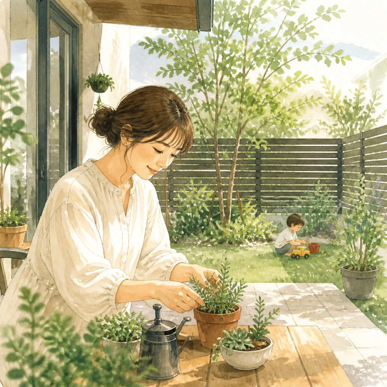 笛吹市のお客様の声 2 の柔らかな水彩イラスト