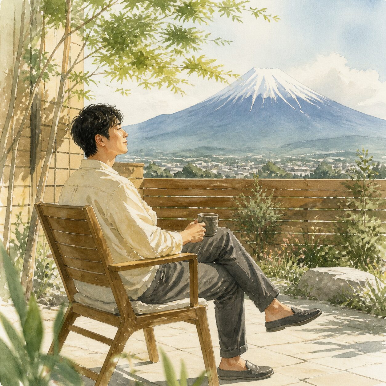 富士吉田市のお客様の声 2 の柔らかな水彩イラスト