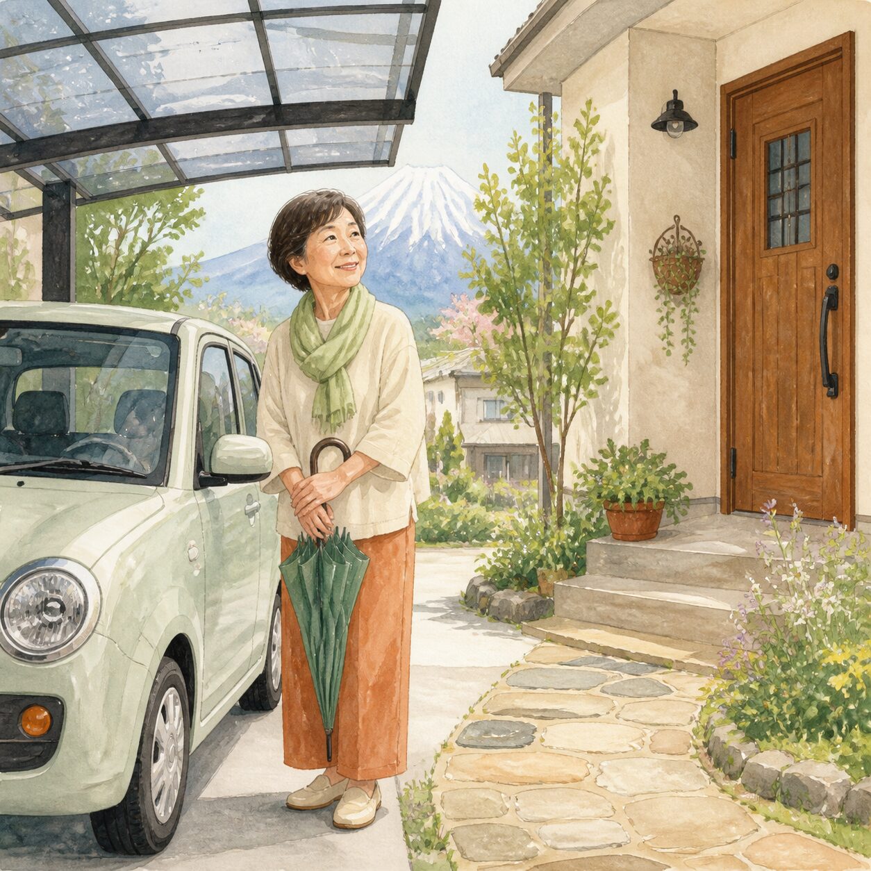 富士吉田市のお客様の声 3 の柔らかな水彩イラスト