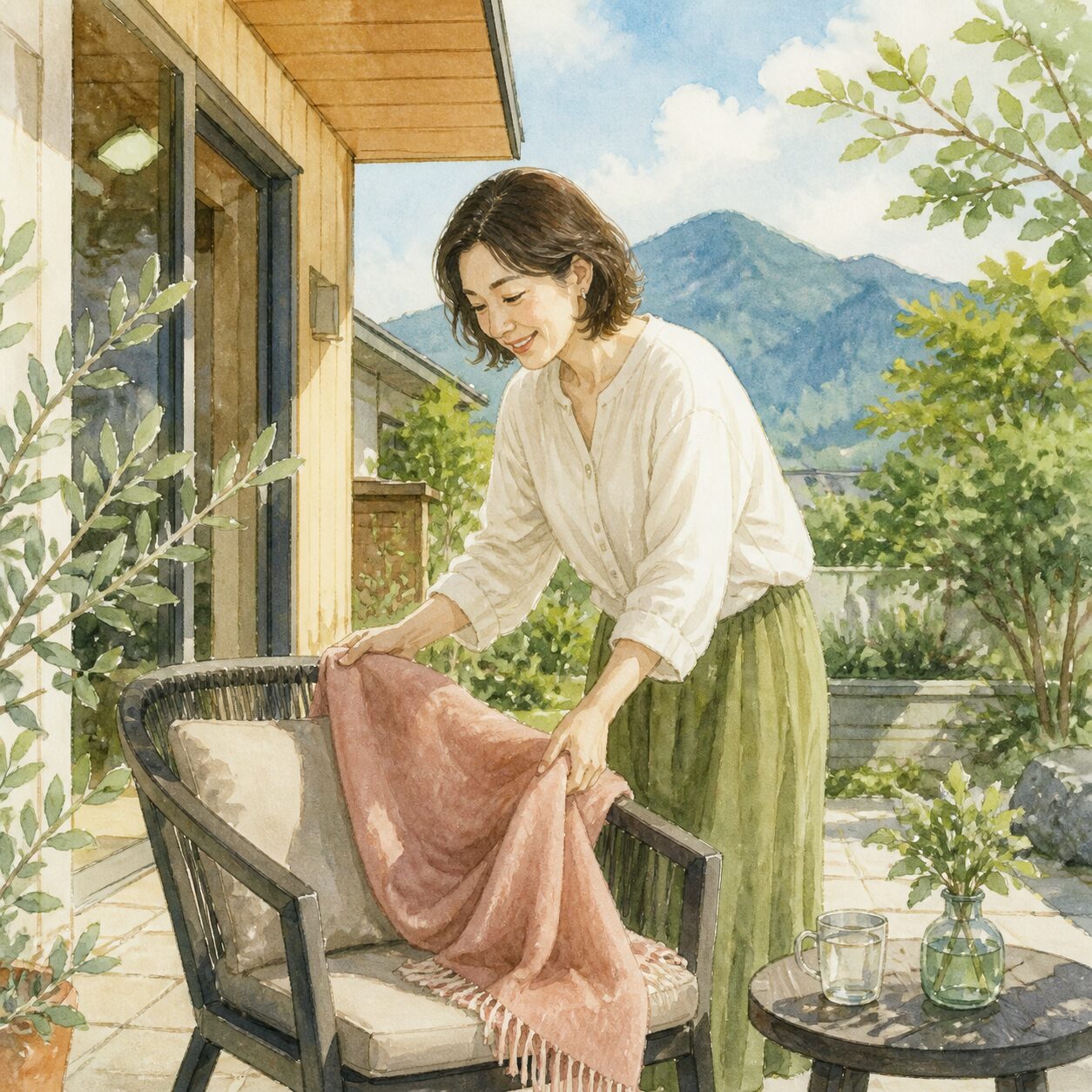 北杜市のお客様の声 2 の柔らかな水彩イラスト