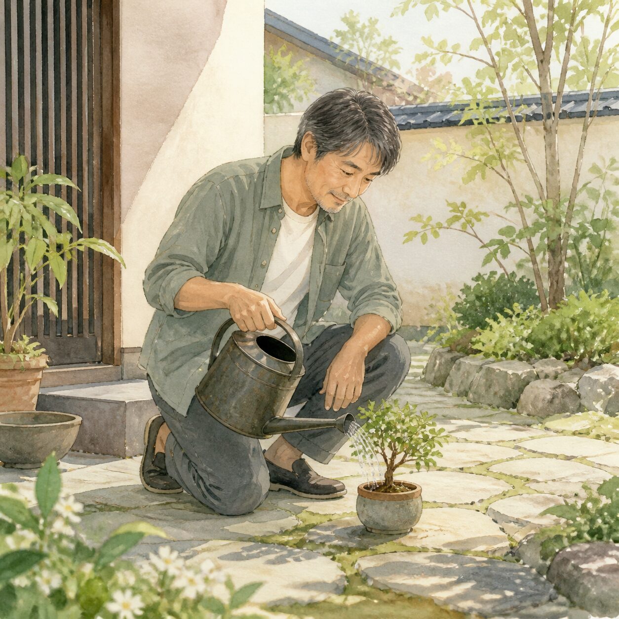 市川三郷町のお客様の声 1 の柔らかな水彩イラスト