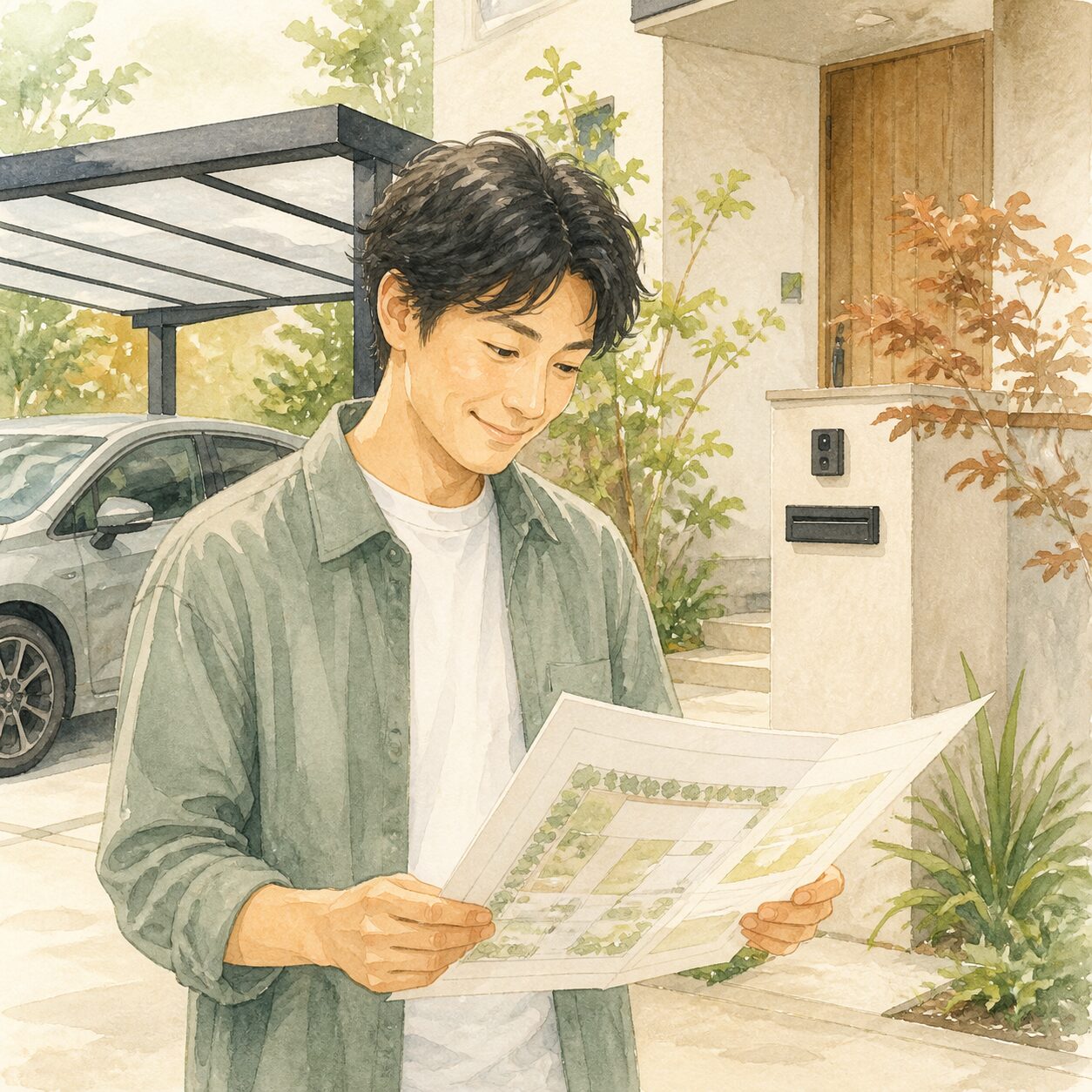 甲府市のお客様の声 1 の柔らかな水彩イラスト