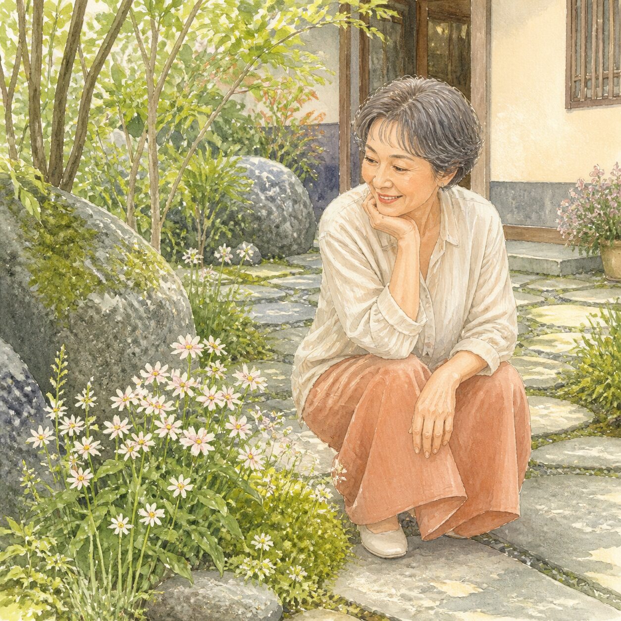 甲州市のお客様の声 1 の柔らかな水彩イラスト
