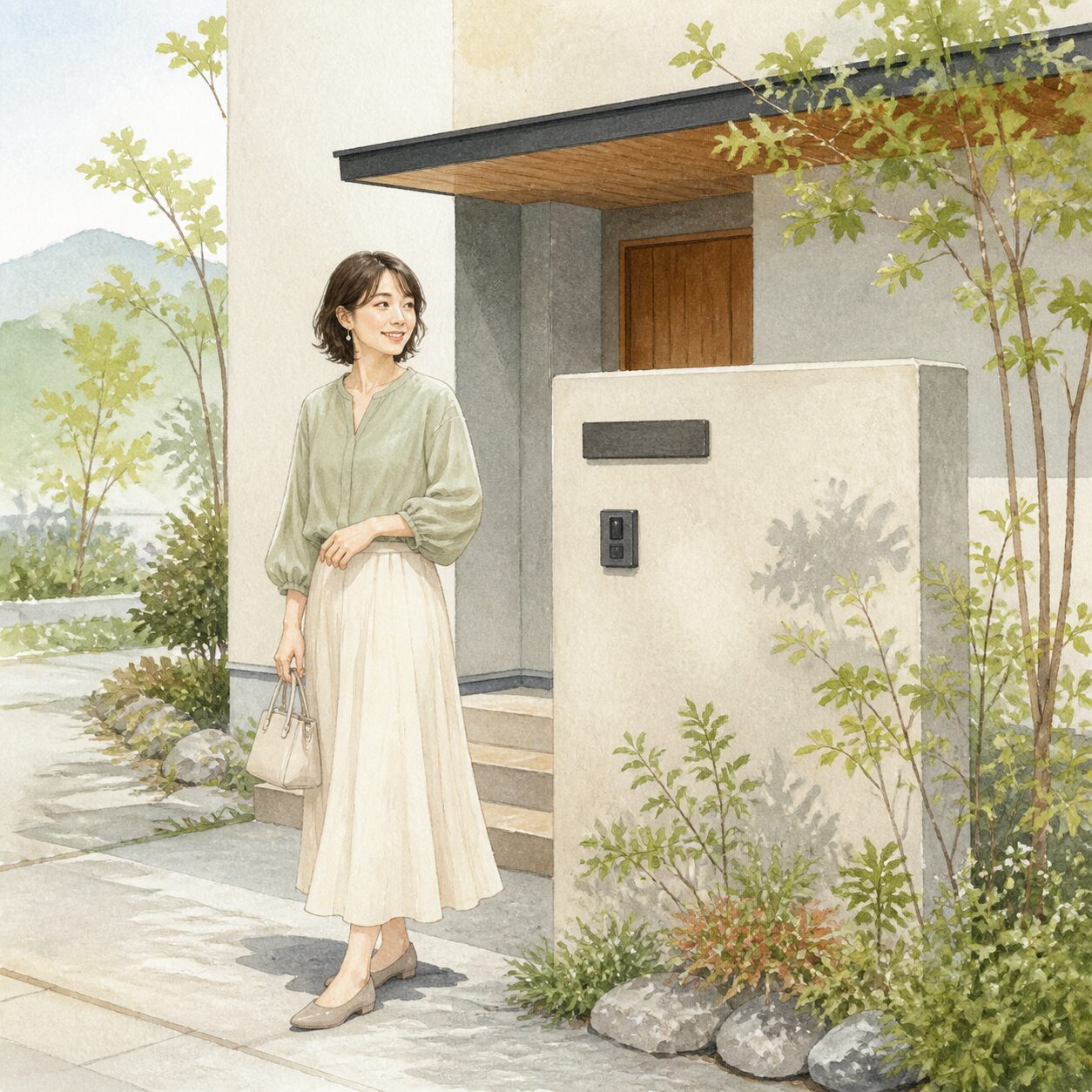 甲州市のお客様の声 3 の柔らかな水彩イラスト