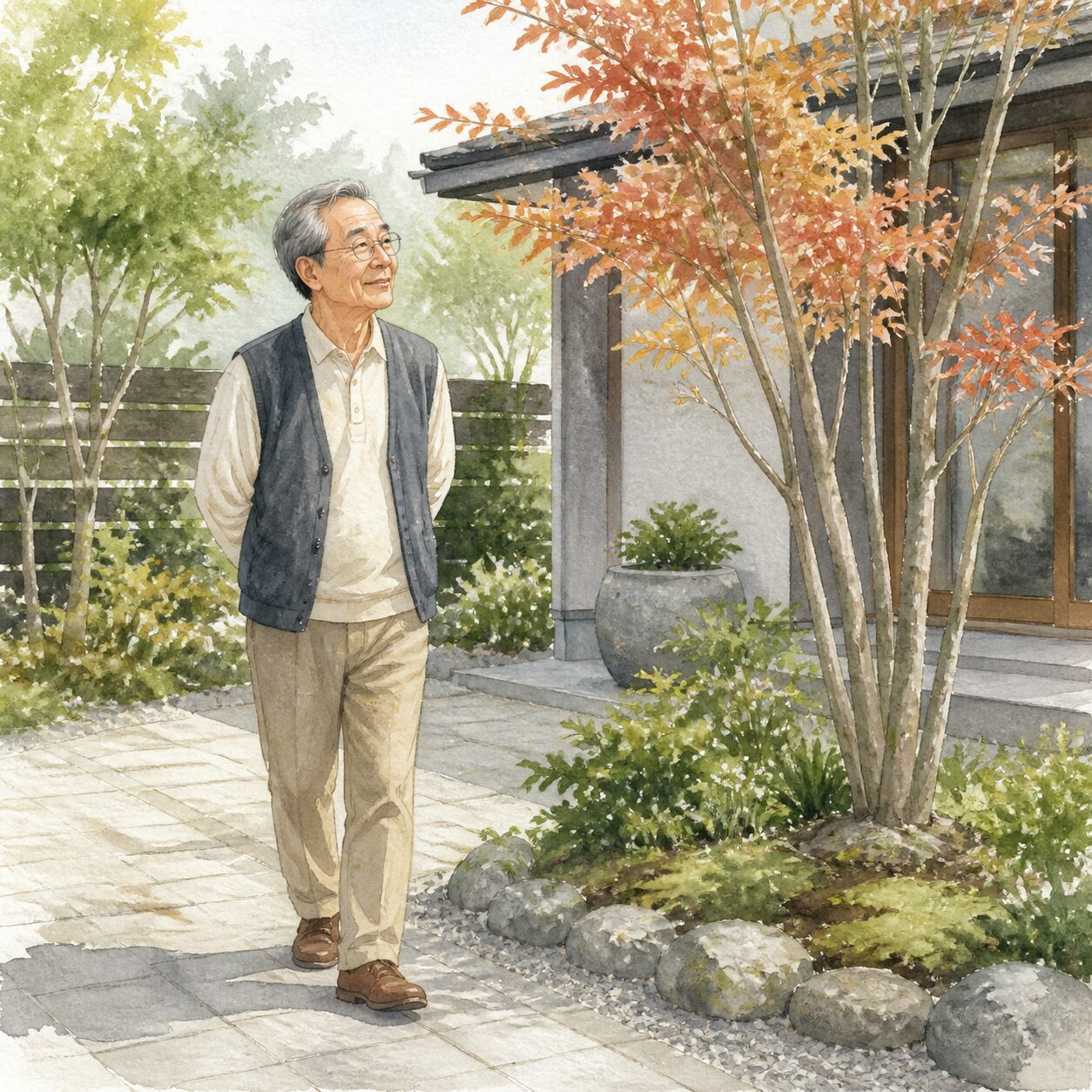 南アルプス市のお客様の声 3 の柔らかな水彩イラスト