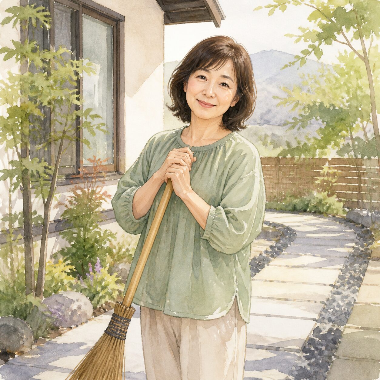 韮崎市のお客様の声 2 の柔らかな水彩イラスト