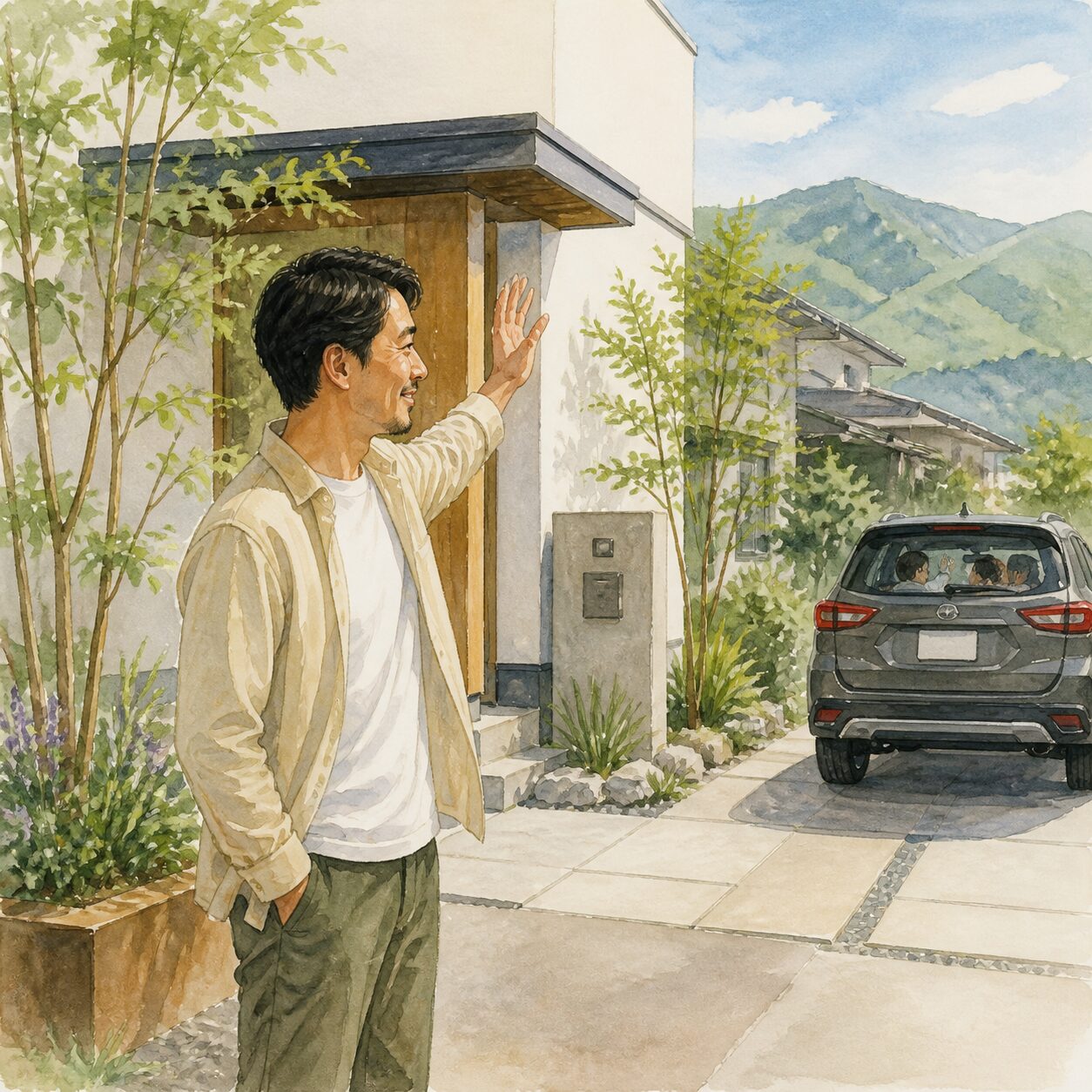 大月市のお客様の声 2 の柔らかな水彩イラスト