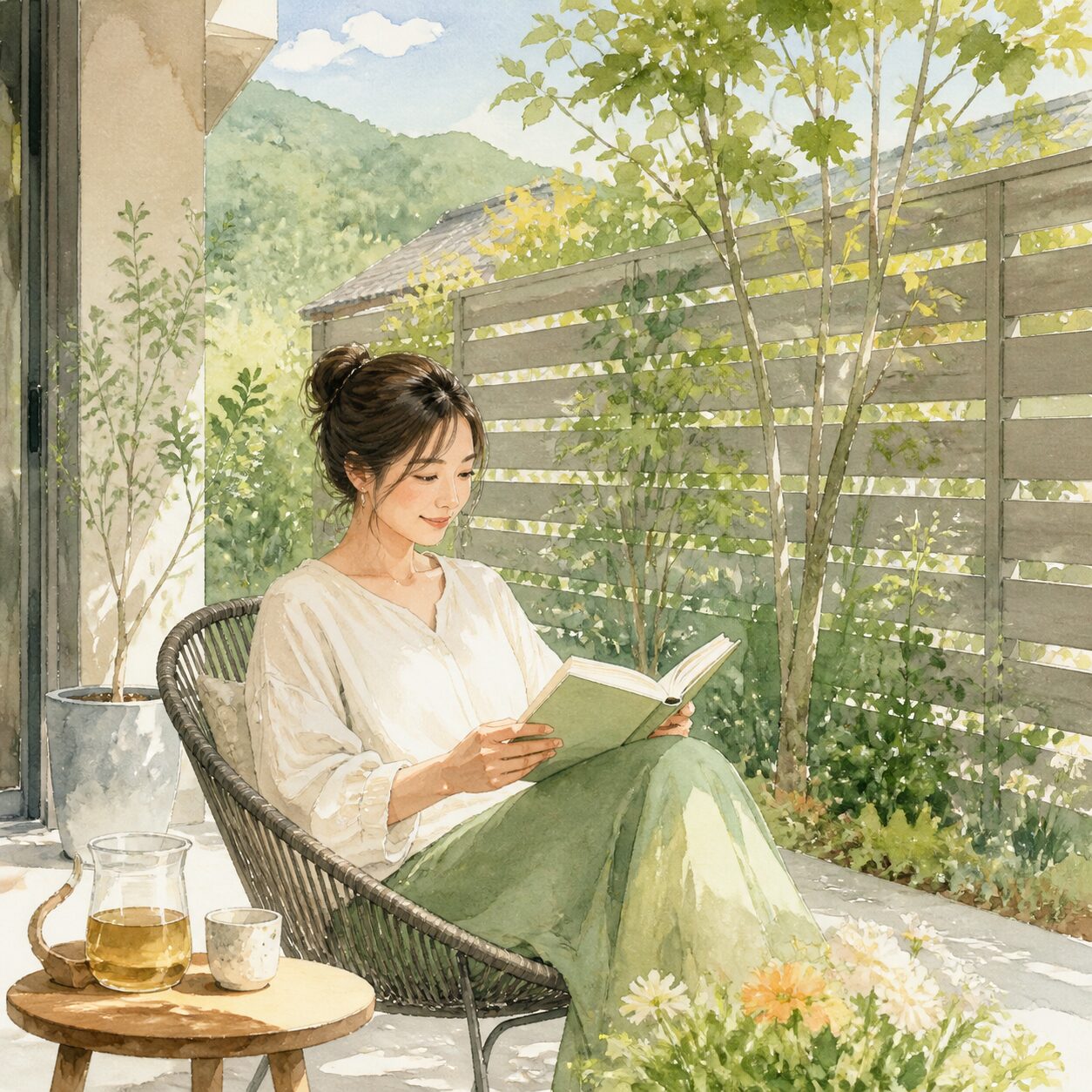 大月市のお客様の声 3 の柔らかな水彩イラスト