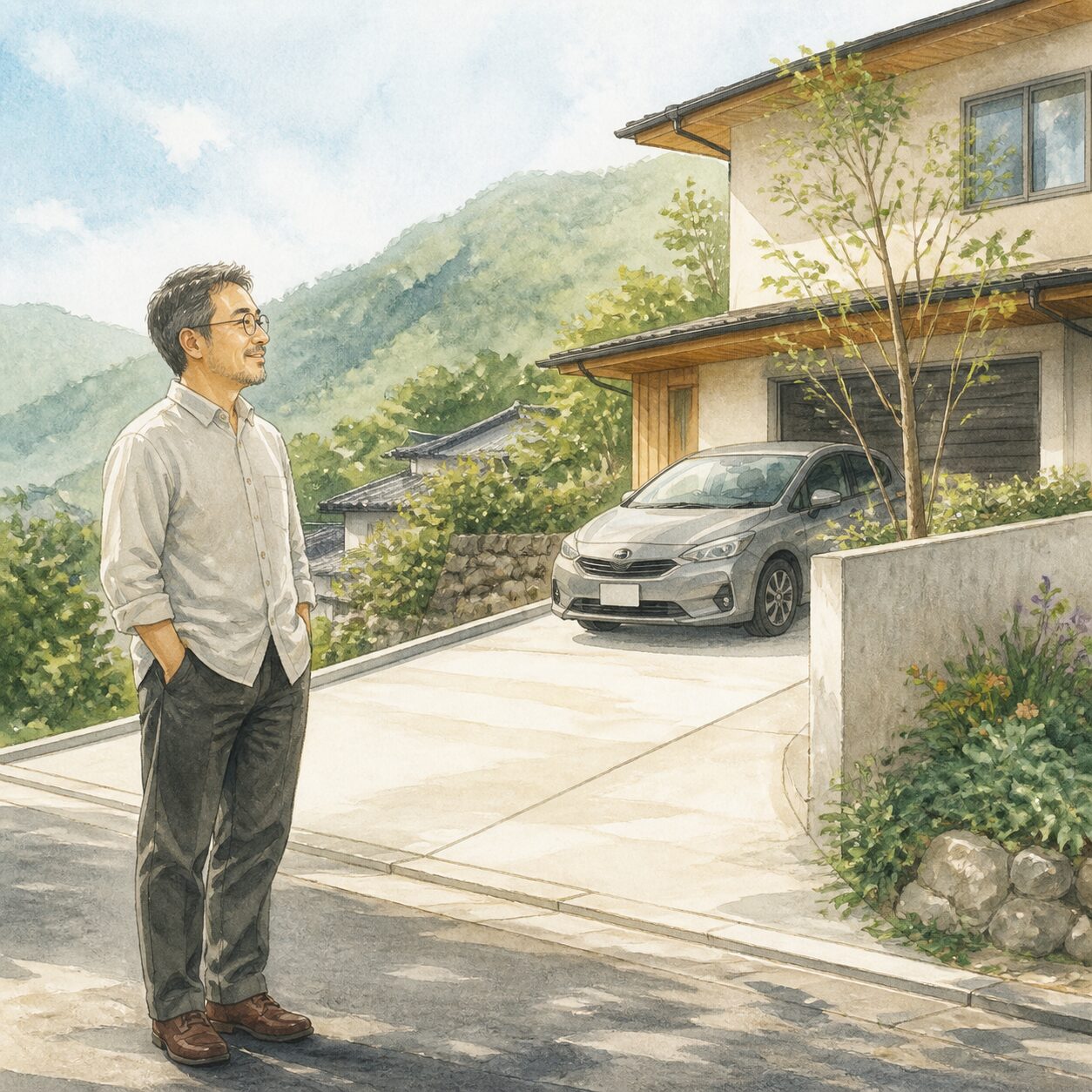 都留市のお客様の声 1 の柔らかな水彩イラスト