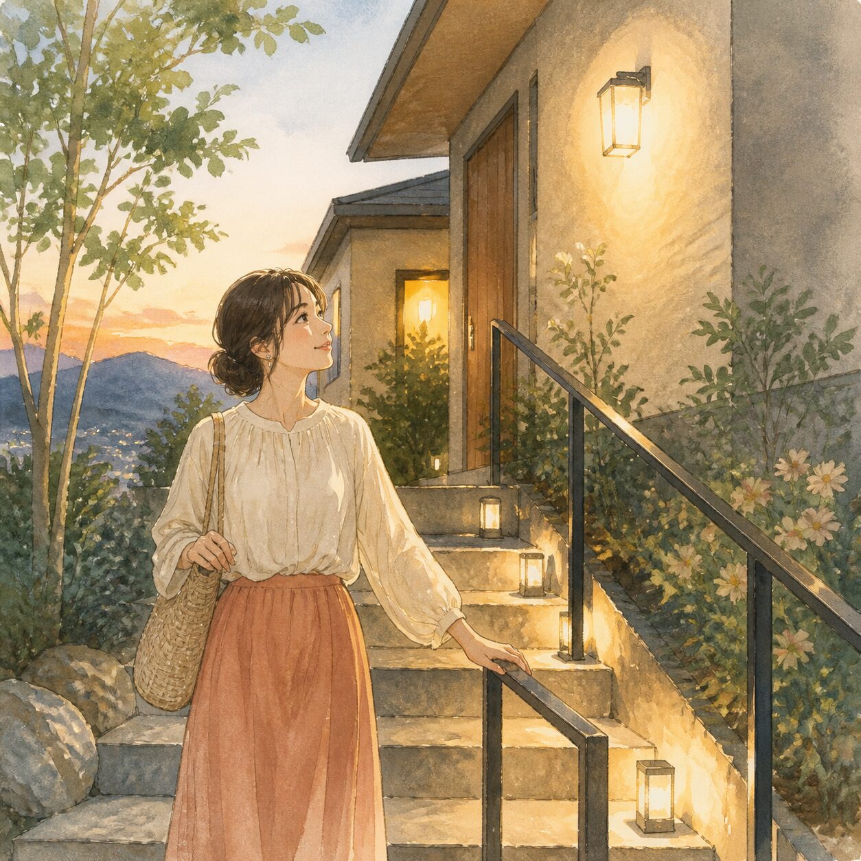 都留市のお客様の声 2 の柔らかな水彩イラスト