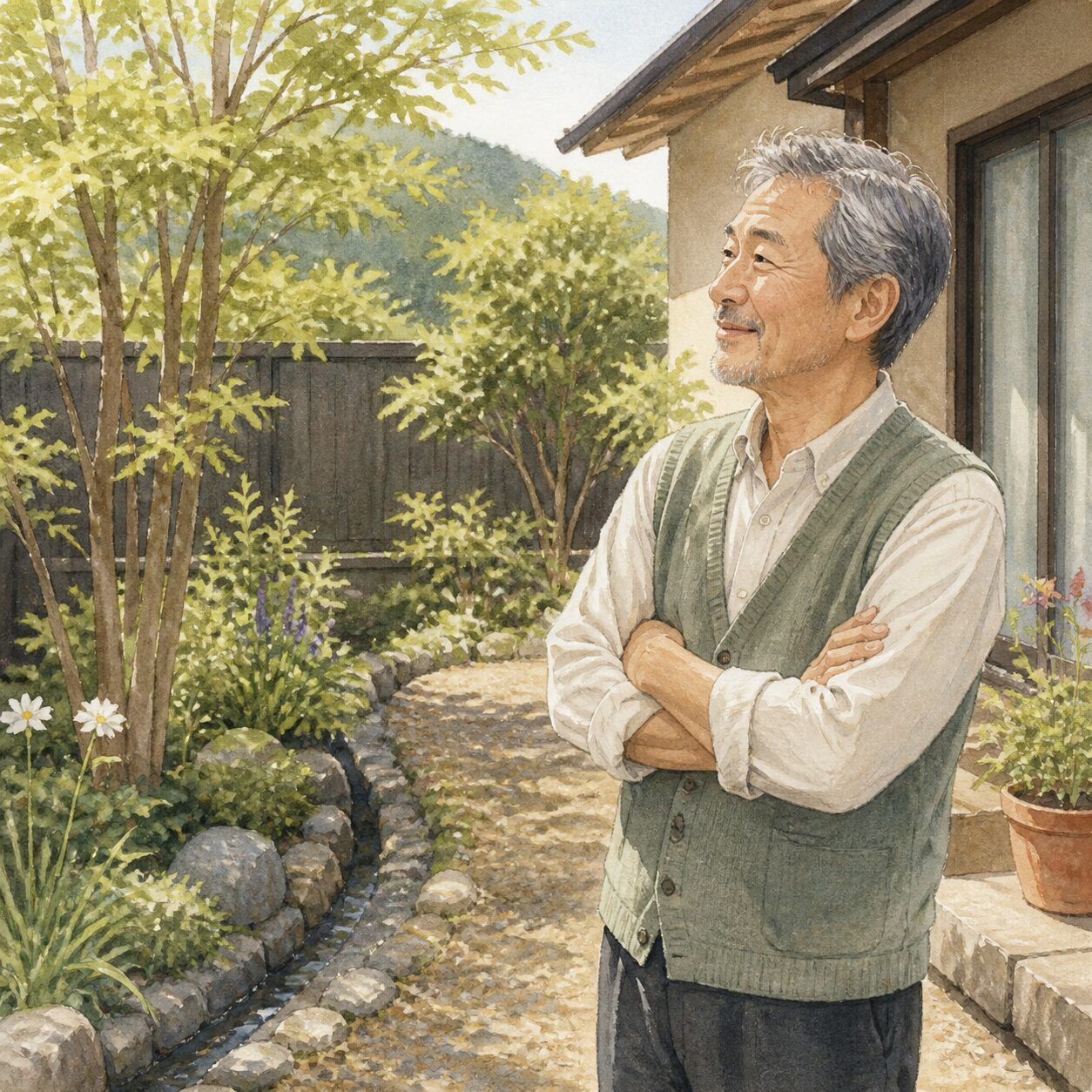 都留市のお客様の声 3 の柔らかな水彩イラスト