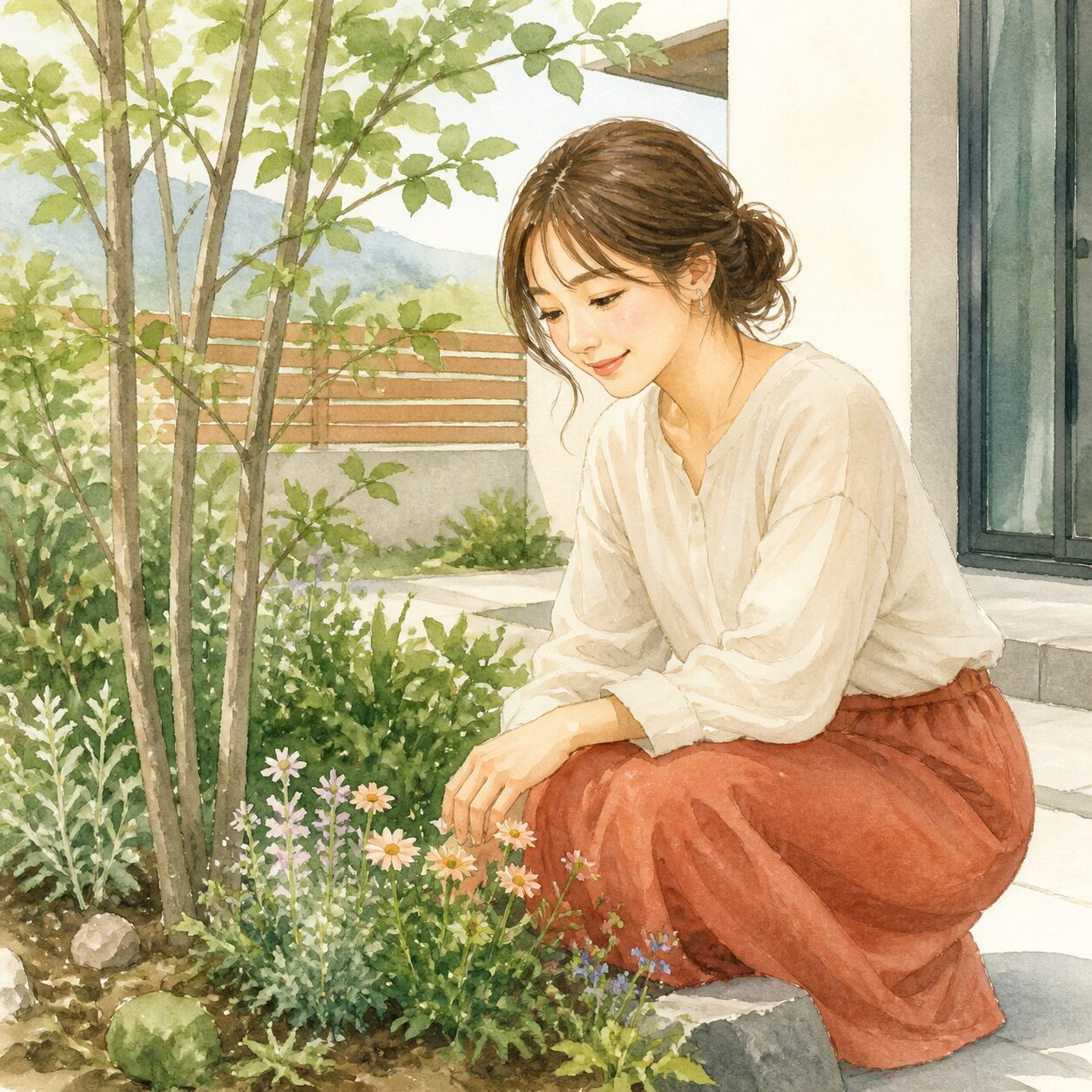 山梨市のお客様の声 1 の柔らかな水彩イラスト