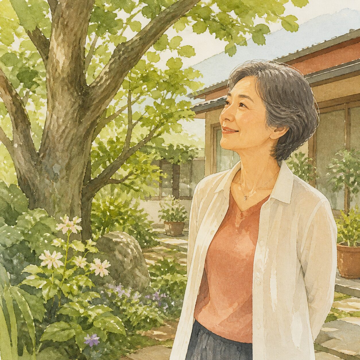 山梨市のお客様の声 3 の柔らかな水彩イラスト